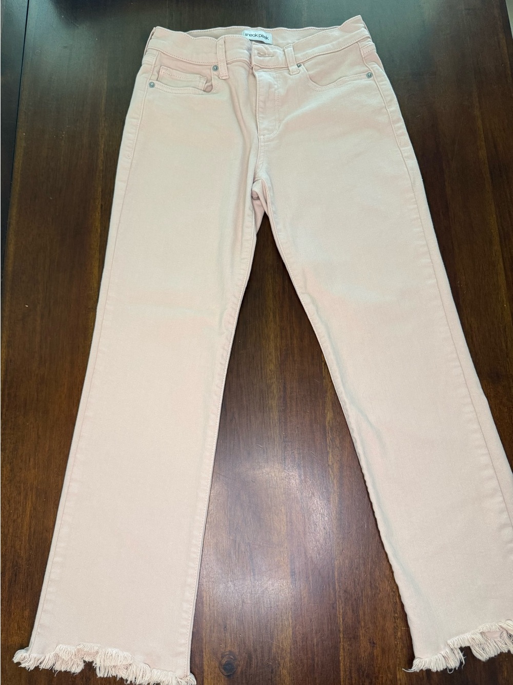 Sneak Peek Light Pink Frayed-Hem Cropped Jeans